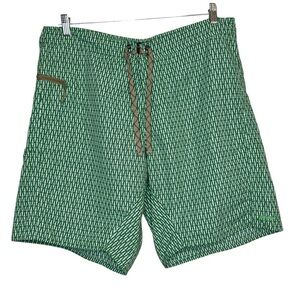 Patagonia Swim Trunks Mens 38 Green White Golf Tee Drawstring Board Shorts Beach